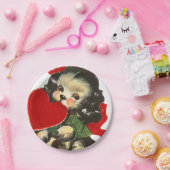 Cute retro  Valentijn puppy party Papieren Bordje (Feest)