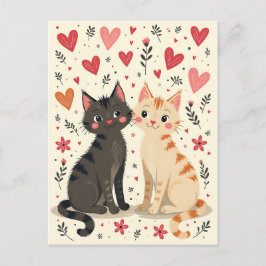 Cute Retro Valentine Cats Briefkaart