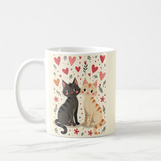 Cute Retro Valentine Cats Koffiemok (Links)