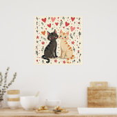 Cute Retro Valentine Cats Poster (Keuken)