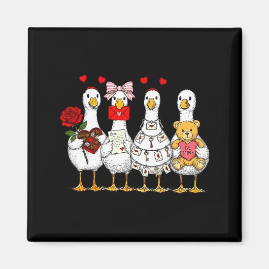 Cute Retro Valentine Silly Gooses Duck Love Couple Magneet (Voorkant)