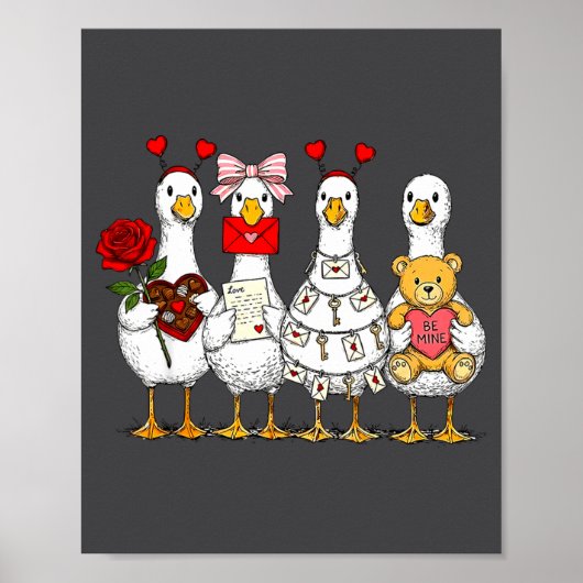 Cute Retro Valentine Silly Gooses Duck Love Couple Poster (Voorkant)