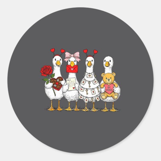 Cute Retro Valentine Silly Gooses Duck Love Couple Ronde Sticker (Voorkant)