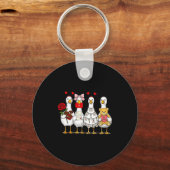 Cute Retro Valentine Silly Gooses Duck Love Couple Sleutelhanger (Voorkant)