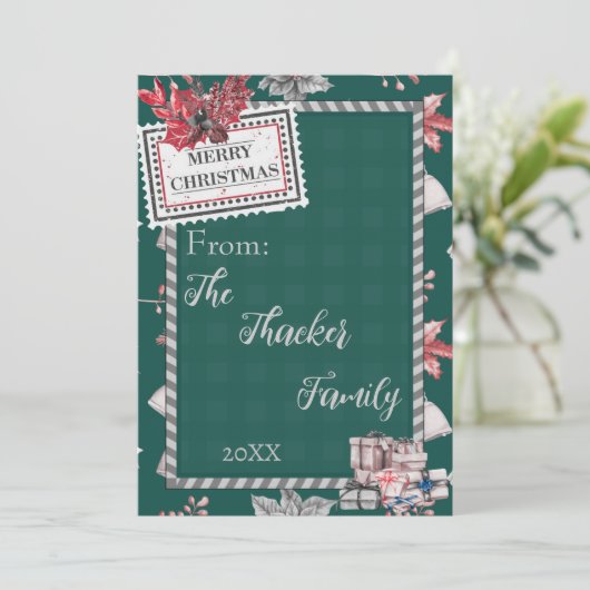 Cute Retro Vintage Groene Kerstkaart (Staand voorkant)