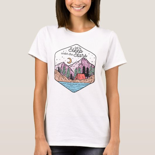 Cute Retro Wanderlust Let's slaap onder de sterren T-shirt (Voorkant)