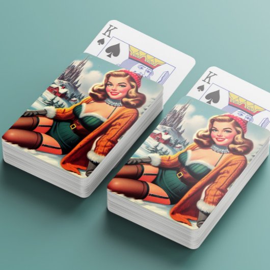 Cute Retro Winter Pin-up Pokerkaarten