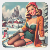 Cute Retro Winter Pin-up Vierkante Sticker (Voorkant)