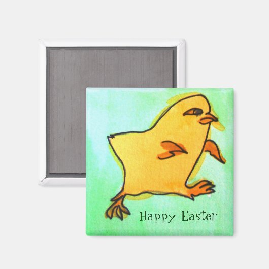 Cute retro yellow Easter chick art magnet (Voorkant / Achterkant)