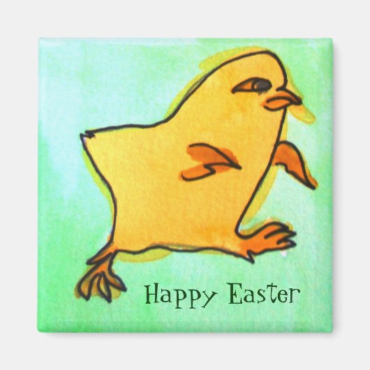 Cute retro yellow Easter chick art magnet (Voorkant)