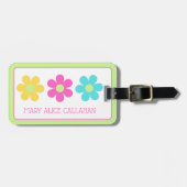 Cute Retro Yellow Pink Blue Daisies Bagagelabel (Voorkant horizontaal)