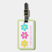 Cute Retro Yellow Pink Blue Daisies Bagagelabel (Voorkant verticaal)