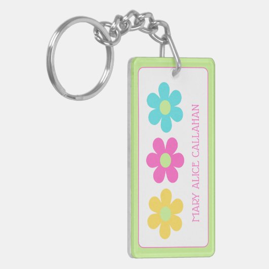 Cute Retro Yellow Pink Blue Daisies Sleutelhanger (Voorkant Links)