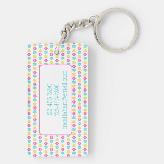 Cute Retro Yellow Pink Blue Daisies Sleutelhanger (achterkant)