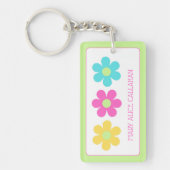 Cute Retro Yellow Pink Blue Daisies Sleutelhanger (Voorkant)
