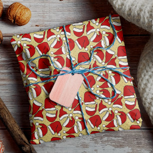 Cute retro yellow  santa hat patroon cadeaupapier