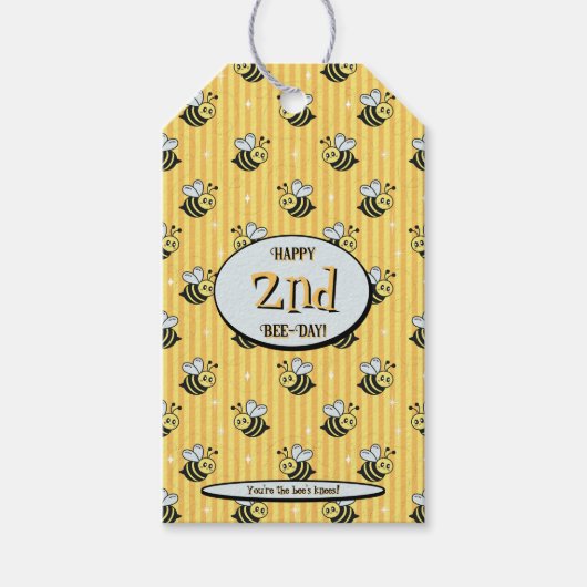 Cute Retro Yellow Striped Bumblebee Birthday Cadeaulabel (Voorkant)