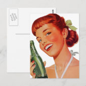 Cute Retro Young Woman with Pop Bottle Briefkaart (Voorkant / Achterkant)