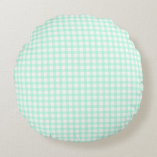 Cute Retro Zee Groen Gingham Plaid patroon Rond Kussen