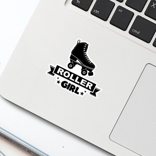 Cute Retro Zwarte Roller Girl Skate Fun Sticker