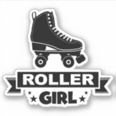 Cute Retro Zwarte Roller Girl Skate Fun Sticker (Voorkant)