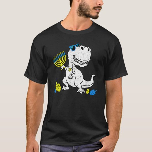 Cute Rex Dinosaur Menorasaurus Hanukkah Chanukah B T-shirt (Voorkant)