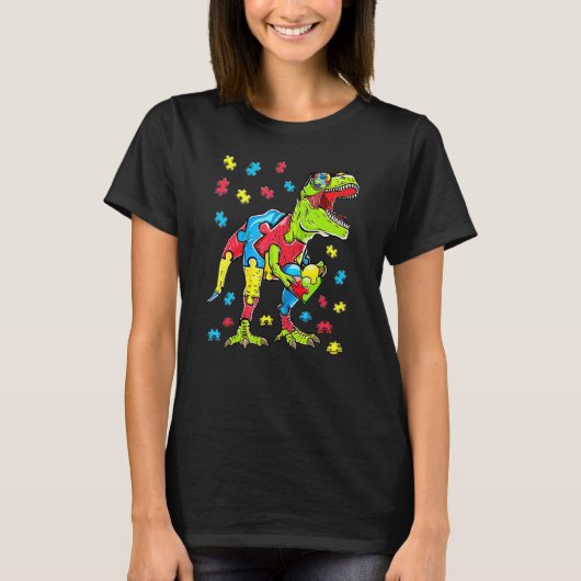 Cute Rex Dinosaur Zonnebril Autisme Bewustzijn Jon T-shirt (Voorkant)
