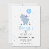 Cute Rhino First Birthday Party Card Kaart (Voorkant)