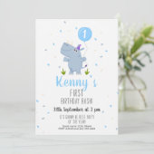 Cute Rhino First Birthday Party Card Kaart (Staand voorkant)