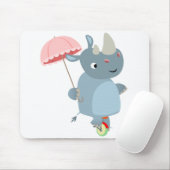 Cute Rhino met Umbrella op Unicycle Mousepad Muismat (Met muis)