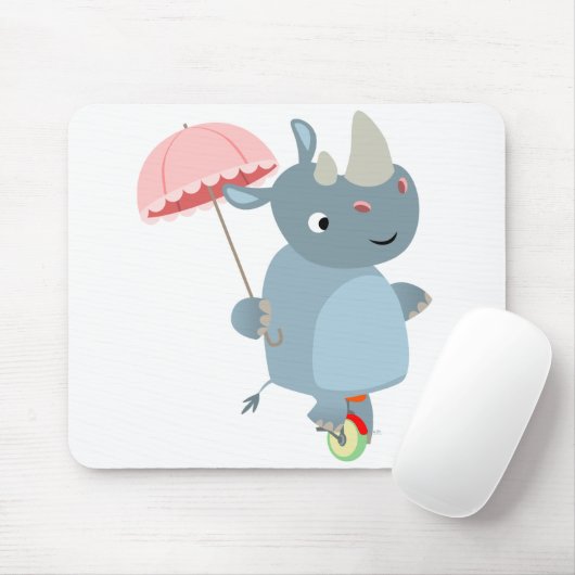 Cute Rhino met Umbrella op Unicycle Mousepad Muismat (Met muis)