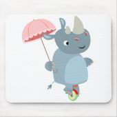 Cute Rhino met Umbrella op Unicycle Mousepad Muismat (Voorkant)