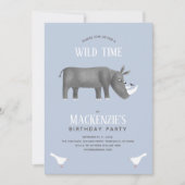 Cute Rhinoceros Boy Birthday Party Invitation Kaart (Voorkant)