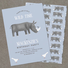 Cute Rhinoceros Boy Birthday Party Invitation Kaart