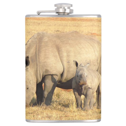Cute rhinoceros in afrika heupfles (Voorkant)