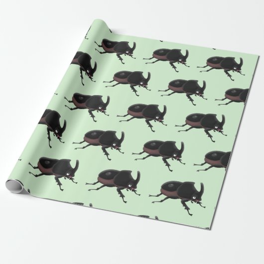 Cute rhinoceros kever cartoon cadeaupapier (Uitgerold)