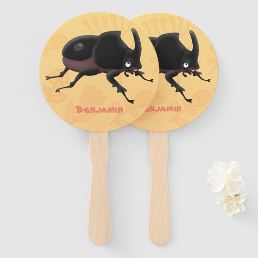 Cute rhinoceros kever cartoon handwaaier (Voorkant en achterkant)