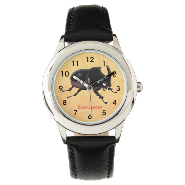 Cute rhinoceros kever cartoon horloge (Voorkant)