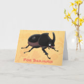 Cute rhinoceros kever cartoon kaart (Gele Bloem)