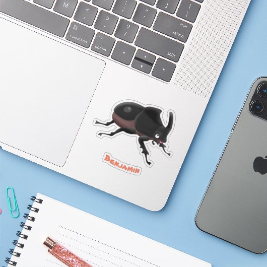 Cute rhinoceros kever cartoon sticker (Laptop met iPhone)