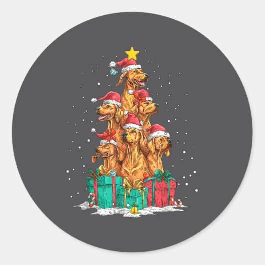 Cute Rhodesian Ridgeback Le Dog Christmas Tree Xma Ronde Sticker (Voorkant)