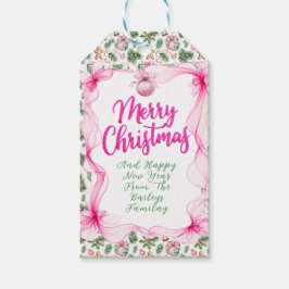Cute Ribbon Pink and Green Christmas Theme  Cadeaulabel