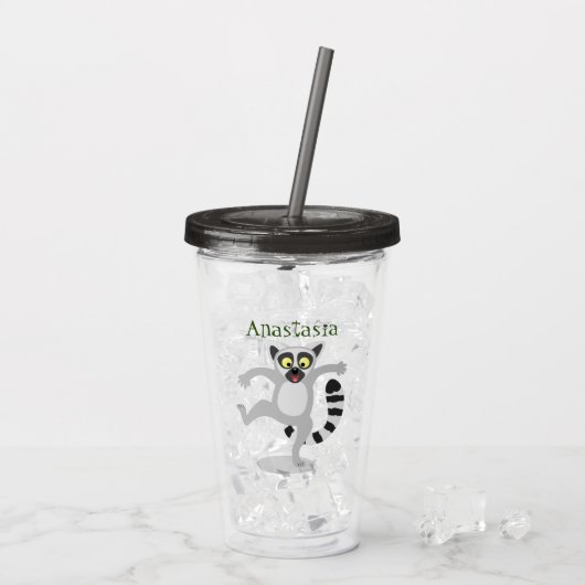 Cute ring tail lemur dansend cartoon illustratie acryl drinkbeker (Achterkant ijs)