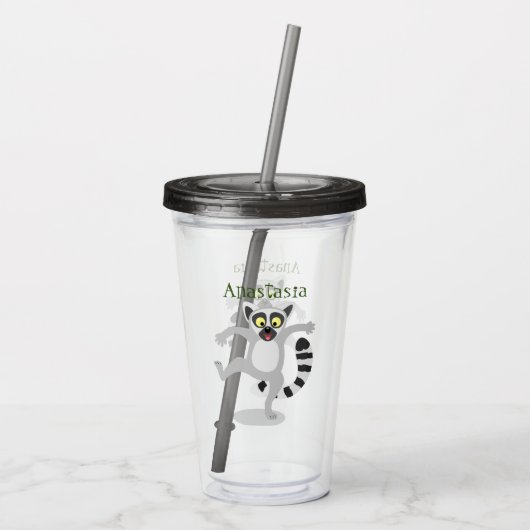 Cute ring tail lemur dansend cartoon illustratie acryl drinkbeker (Achterkant)