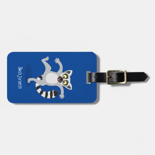 Cute ring tail lemur dansend cartoon illustratie bagagelabel (Voorkant horizontaal)