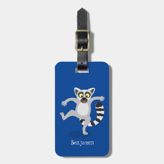 Cute ring tail lemur dansend cartoon illustratie bagagelabel (Voorkant verticaal)