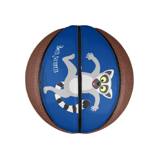 Cute ring tail lemur dansend cartoon illustratie basketbal (Verticaal)