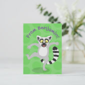 Cute ring tail lemur dansend cartoon illustratie briefkaart (Staand voorkant)