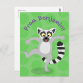 Cute ring tail lemur dansend cartoon illustratie briefkaart (Voorkant / Achterkant)