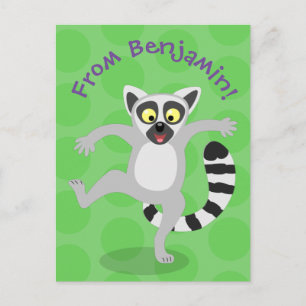 Cute ring tail lemur dansend cartoon illustratie briefkaart